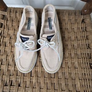 Sperry womens‎ canvas tan boat shoes leather ties 6.5